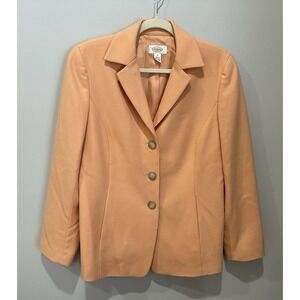 Wool Cashmere Talbots Womens Blazer Orange  Button Front Career Jacket Size 10